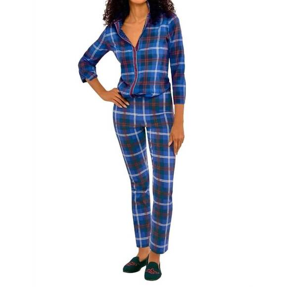 NEW GRETCHEN SCOTT middleton plaid puff sleeve top shirt in blue - Picture 4 of 5